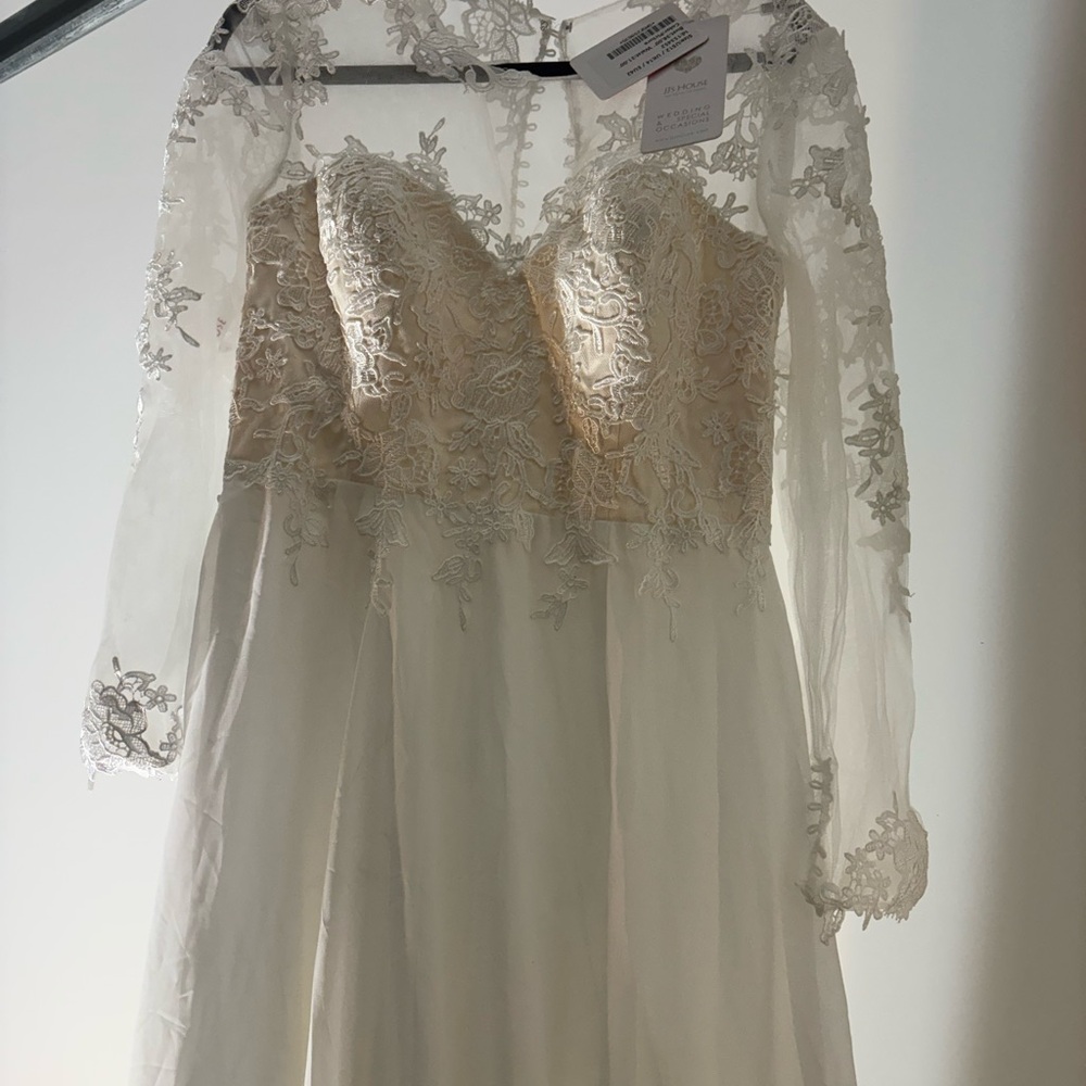 JJs House Elegant Lace Wedding Dress - Cream